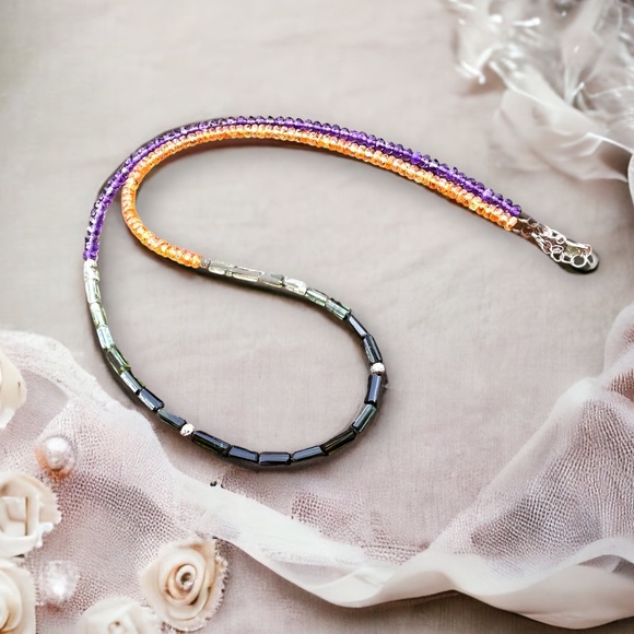 14K Gold Wrap Bracelet / Necklace – Amethyst, Green Tourmaline & Mandarin Garnet - Picture 5 of 8